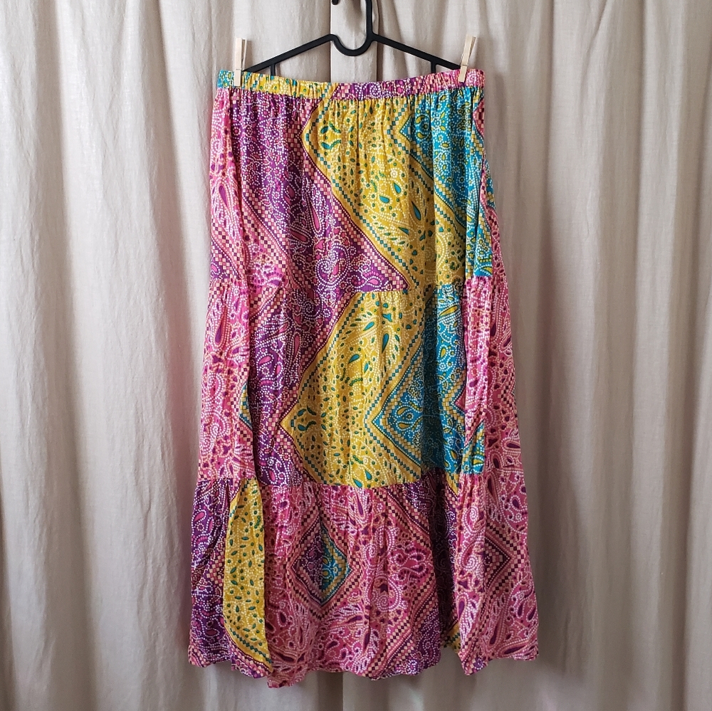 Pastel paisley tiered maxi skirt